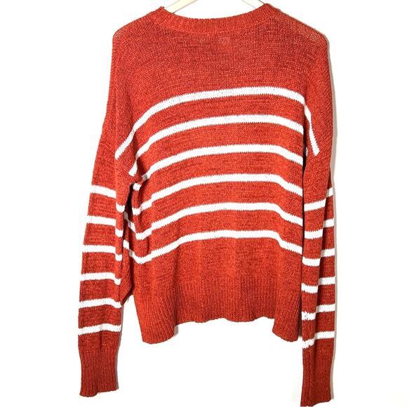 C&C California rust red and white striped casual crewneck sweater size XL B151 - Picture 5 of 5